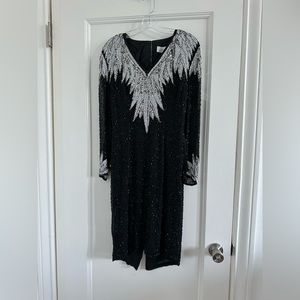 1920s beaded dress black and white size L
